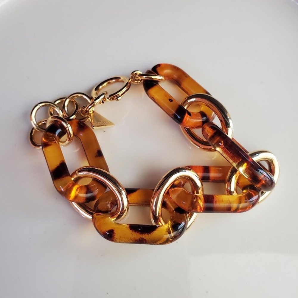 Serefina Tortoiseshell Chunky Link Bracelet Gold Tone Resin Acrylic Statement